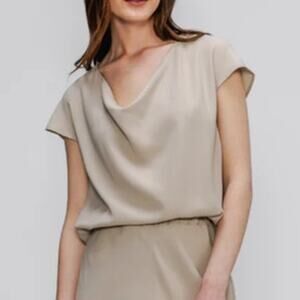 Ministry of Supply Women Swift Satin Reversible Blouse Small Beige Minimalist